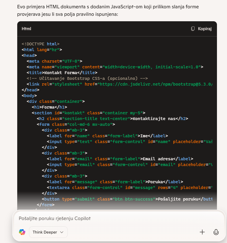 Odgovor - dio postojećeg html koda